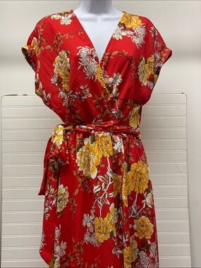 Meghan LA Red Floral Wrap Maxi Dress